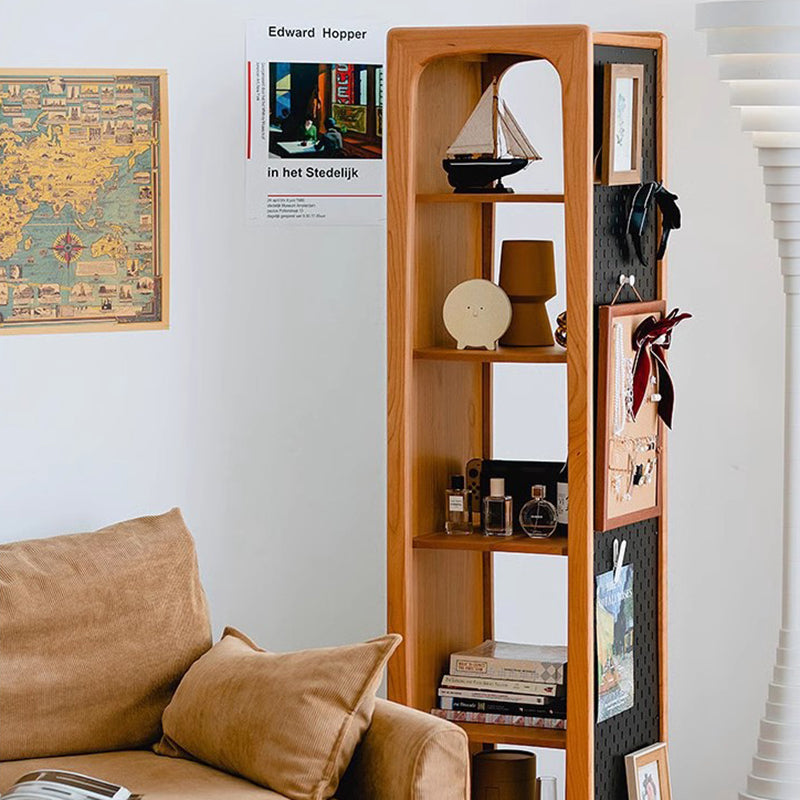Contemporary Nordic Cherry Wood Aluminum Plywood Square Display Rack 5-Tier Swivel Full-Length Mirror Side Pegboard Storage For Living Room