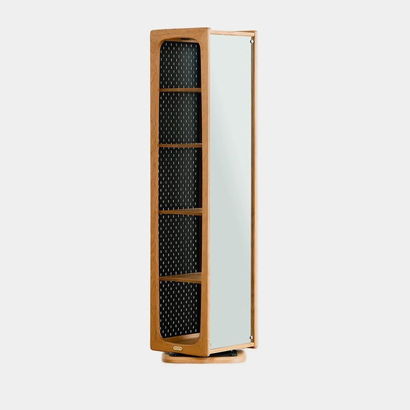 Contemporary Nordic Cherry Wood Aluminum Plywood Square Display Rack 5-Tier Swivel Full-Length Mirror Side Pegboard Storage For Living Room