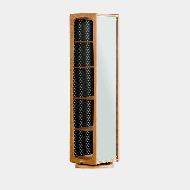Contemporary Nordic Cherry Wood Aluminum Plywood Square Display Rack 5-Tier Swivel Full-Length Mirror Side Pegboard Storage For Living Room