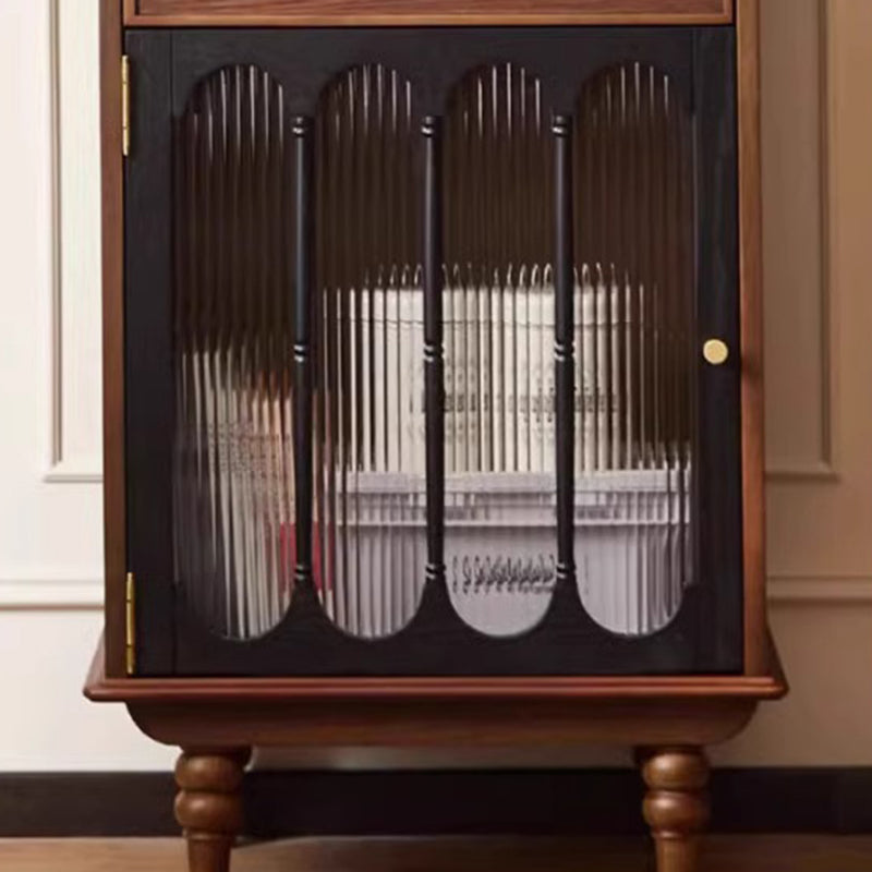Armoire de rangement rectangulaire à 4 niveaux en chêne français traditionnel, bois massif, contreplaqué, verre, pour salon 