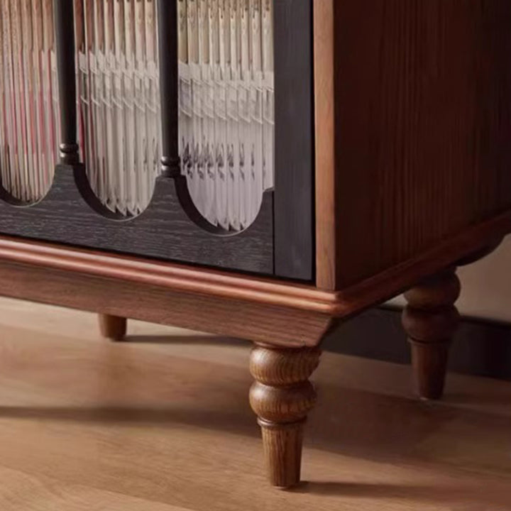 Armoire de rangement rectangulaire à 4 niveaux en chêne français traditionnel, bois massif, contreplaqué, verre, pour salon 