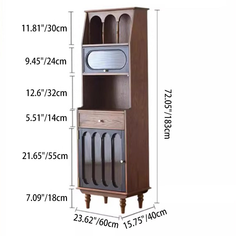 Armoire de rangement rectangulaire à 4 niveaux en chêne français traditionnel, bois massif, contreplaqué, verre, pour salon 