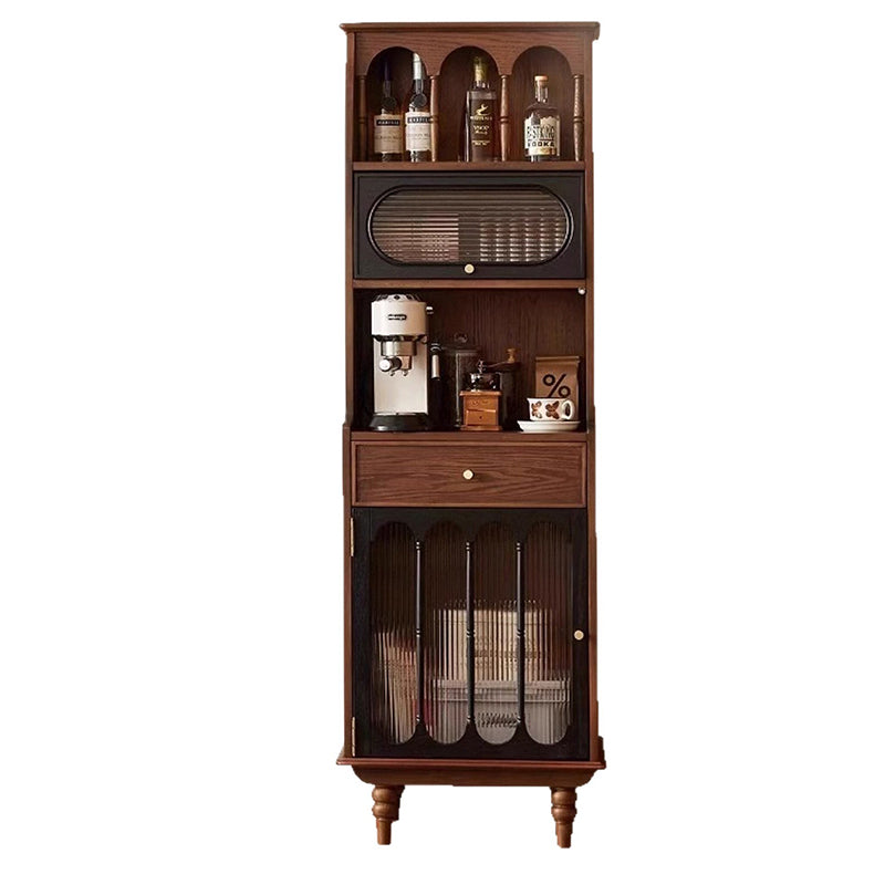 Armoire de rangement rectangulaire à 4 niveaux en chêne français traditionnel, bois massif, contreplaqué, verre, pour salon 