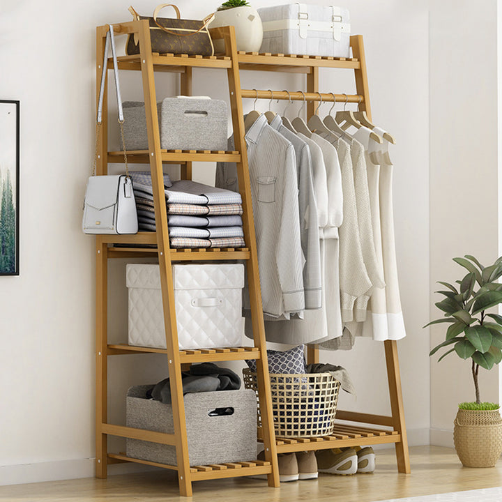 Modern Minimalist Nan Bamboo Rectangular Hall Tree 5-Tier Multi-Function Rack For Bedroom