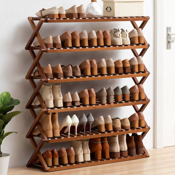 Rangement à chaussures rectangulaire en bambou nan moderne minimaliste, 6 niveaux, pliable, pour entrée 