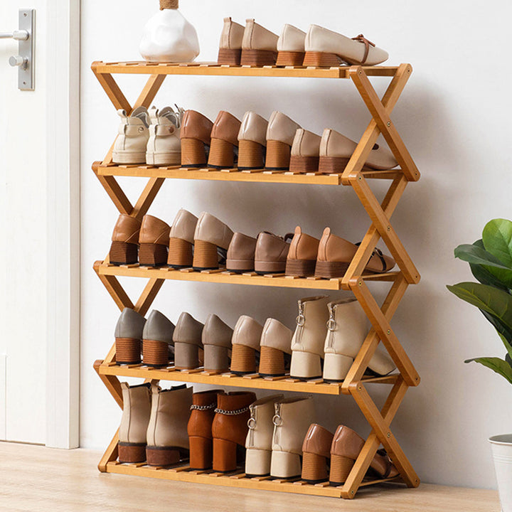Rangement à chaussures rectangulaire en bambou nan moderne minimaliste, 6 niveaux, pliable, pour entrée 