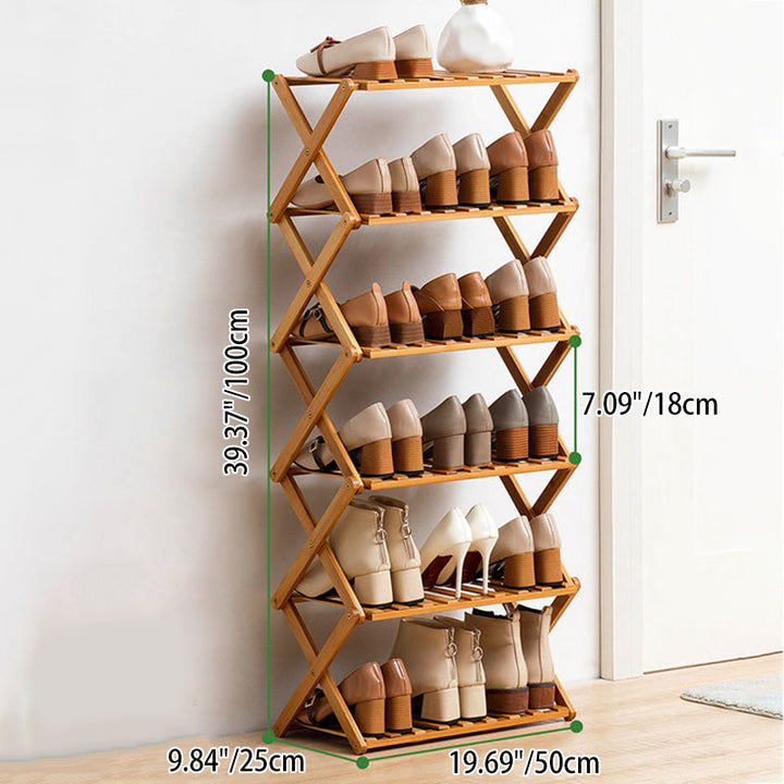 Rangement à chaussures rectangulaire en bambou nan moderne minimaliste, 6 niveaux, pliable, pour entrée 