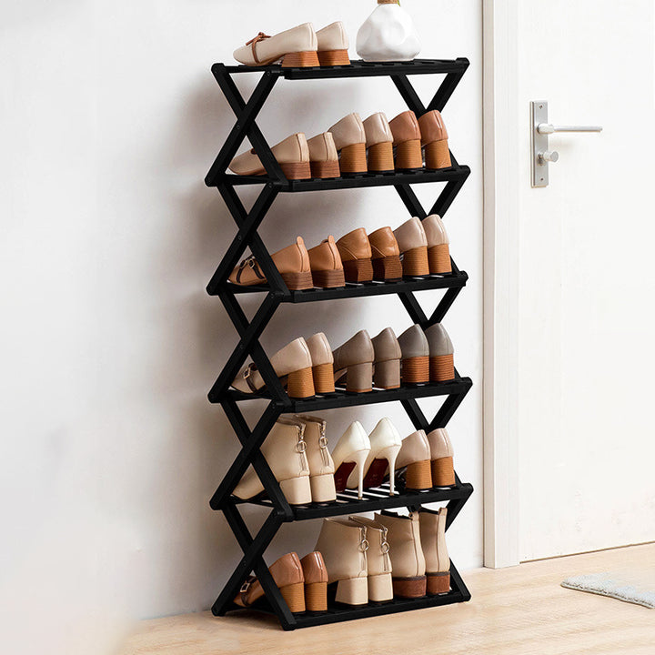 Rangement à chaussures rectangulaire en bambou nan moderne minimaliste, 6 niveaux, pliable, pour entrée 