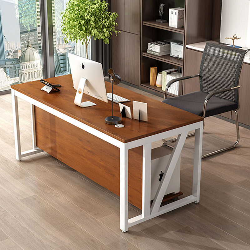 Moderner minimalistischer rechteckiger Schreibtisch aus Spanplatte und Eisen mit beweglichem 3-Schubladen-Stauraum für Homeoffice 