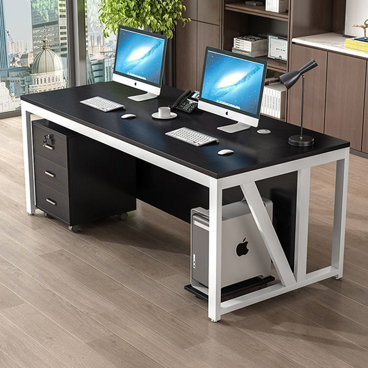 Moderner minimalistischer rechteckiger Schreibtisch aus Spanplatte und Eisen mit beweglichem 3-Schubladen-Stauraum für Homeoffice 