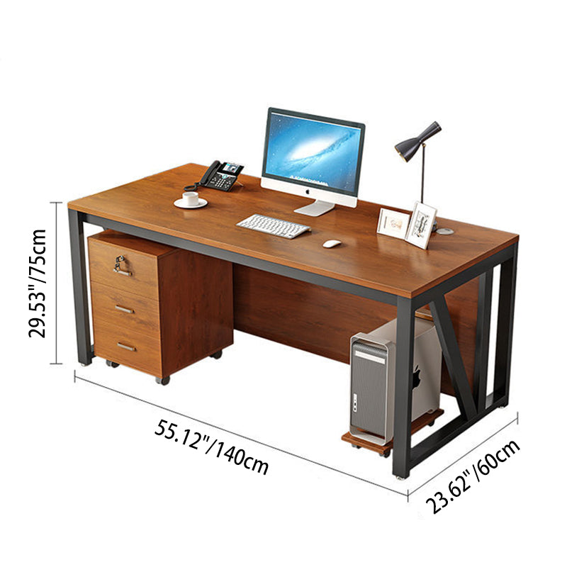 Moderner minimalistischer rechteckiger Schreibtisch aus Spanplatte und Eisen mit beweglichem 3-Schubladen-Stauraum für Homeoffice 