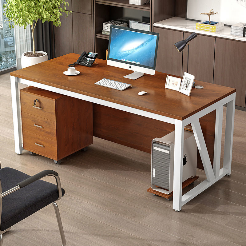 Moderner minimalistischer rechteckiger Schreibtisch aus Spanplatte und Eisen mit beweglichem 3-Schubladen-Stauraum für Homeoffice 