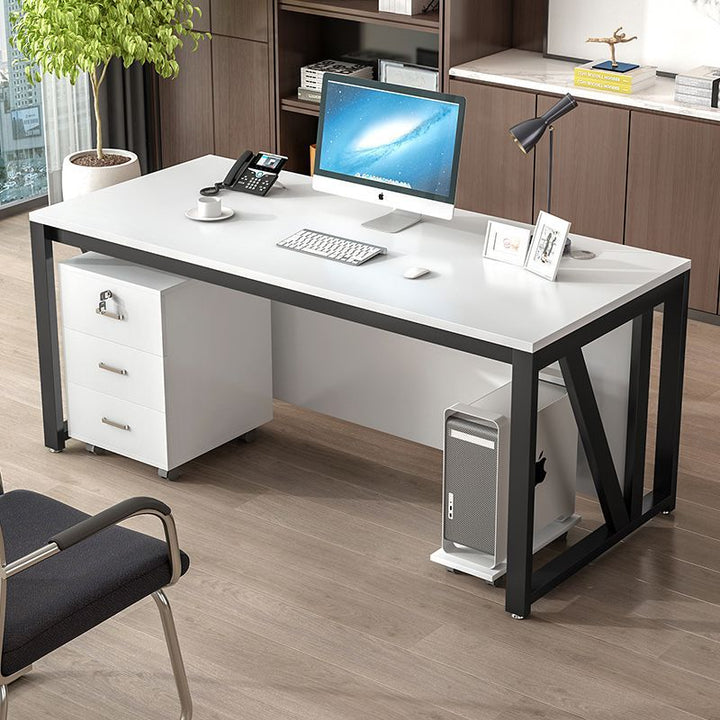 Moderner minimalistischer rechteckiger Schreibtisch aus Spanplatte und Eisen mit beweglichem 3-Schubladen-Stauraum für Homeoffice 