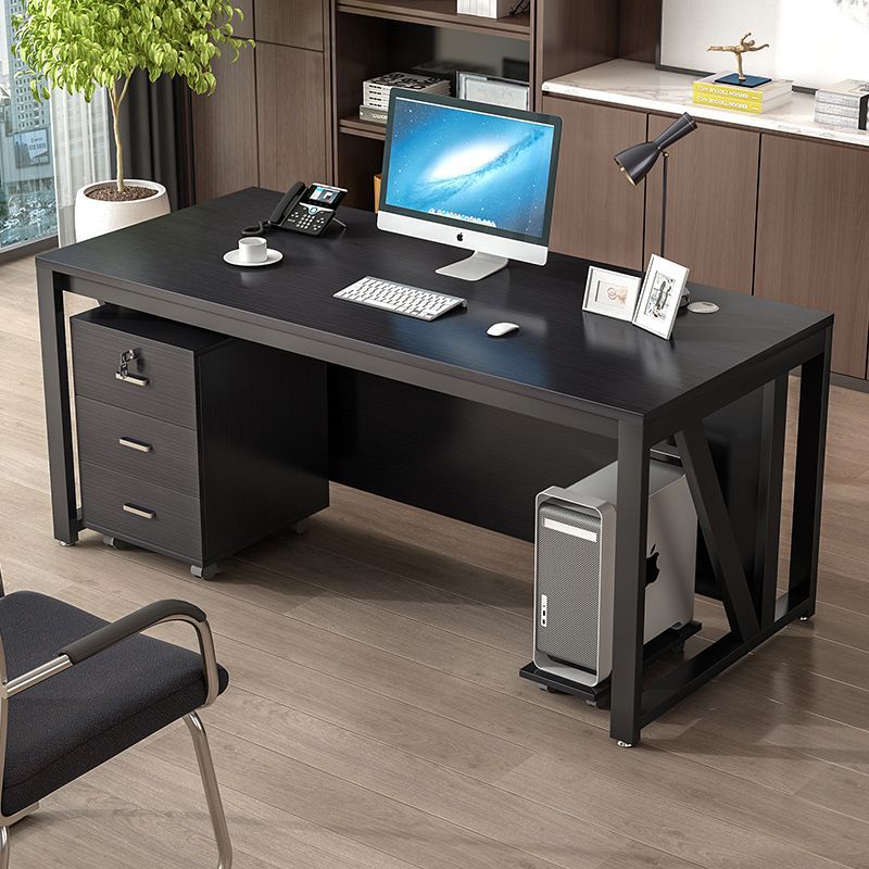 Moderner minimalistischer rechteckiger Schreibtisch aus Spanplatte und Eisen mit beweglichem 3-Schubladen-Stauraum für Homeoffice 