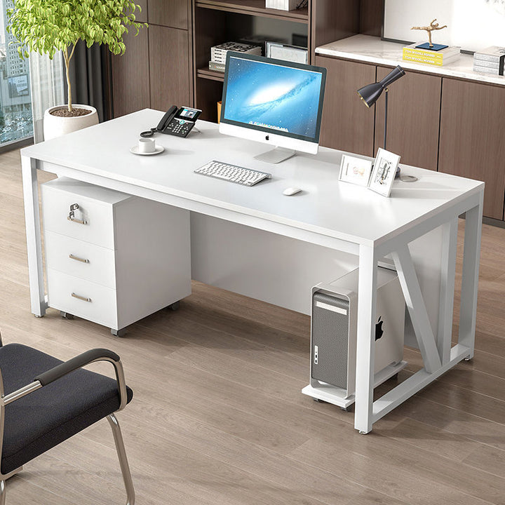 Moderner minimalistischer rechteckiger Schreibtisch aus Spanplatte und Eisen mit beweglichem 3-Schubladen-Stauraum für Homeoffice 