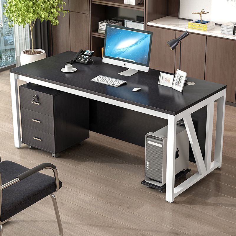 Moderner minimalistischer rechteckiger Schreibtisch aus Spanplatte und Eisen mit beweglichem 3-Schubladen-Stauraum für Homeoffice 