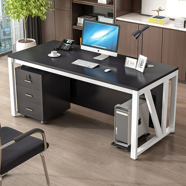 Moderner minimalistischer rechteckiger Schreibtisch aus Spanplatte und Eisen mit beweglichem 3-Schubladen-Stauraum für Homeoffice 