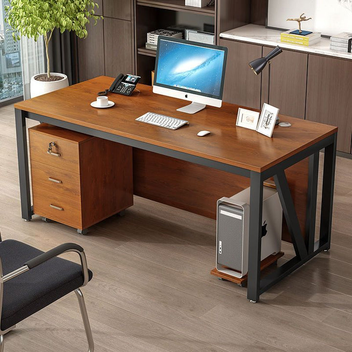 Moderner minimalistischer rechteckiger Schreibtisch aus Spanplatte und Eisen mit beweglichem 3-Schubladen-Stauraum für Homeoffice 