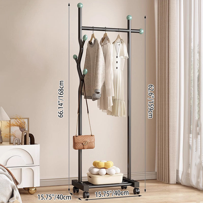 Modern Minimalist Iron Square Rectangular Movable Hall Tree 1-Drawer For Bedroom &amp; Entryway