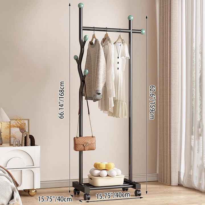 Modern Minimalist Iron Square Rectangular Movable Hall Tree 1-Drawer For Bedroom &amp; Entryway
