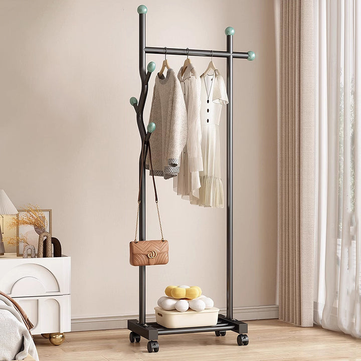 Modern Minimalist Iron Square Rectangular Movable Hall Tree 1-Drawer For Bedroom &amp; Entryway