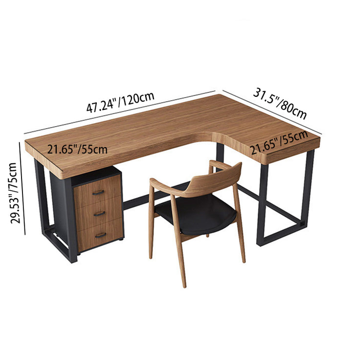 Moderner minimalistischer Schreibtisch- und Stuhlset aus Kiefernholz Massivholz Sperrholz Eisen PU-Leder Weißes Eschenholz L-förmig rechteckig mit 3 Schubladen für Zuhause & Büro 