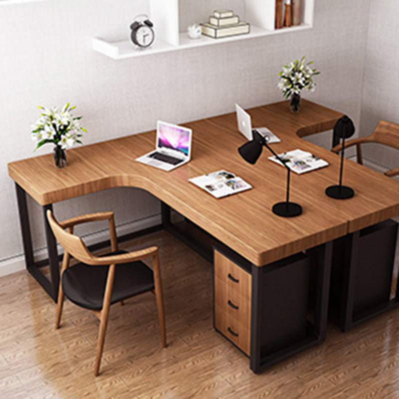 Modern Minimalist Pine Wood Plywood Iron PU Leather White Ash Wood L-Shaped Rectangular Desk &amp; Chair Set 3-Drawer For Home &amp; Office