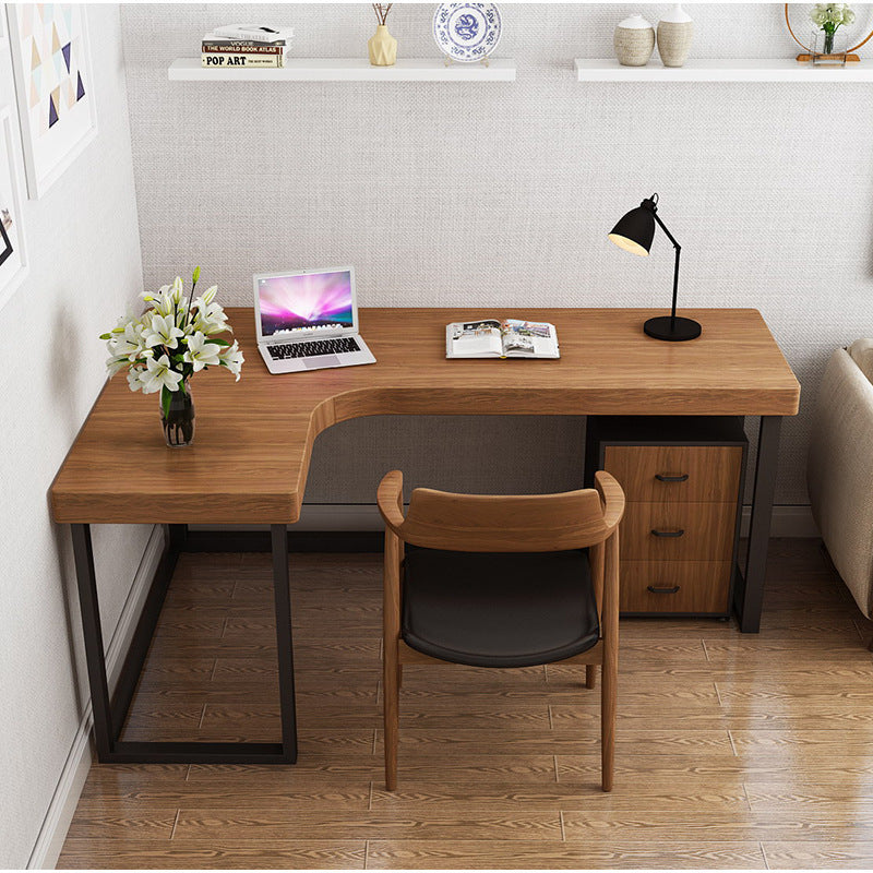 Modern Minimalist Pine Wood Plywood Iron PU Leather White Ash Wood L-Shaped Rectangular Desk &amp; Chair Set 3-Drawer For Home &amp; Office