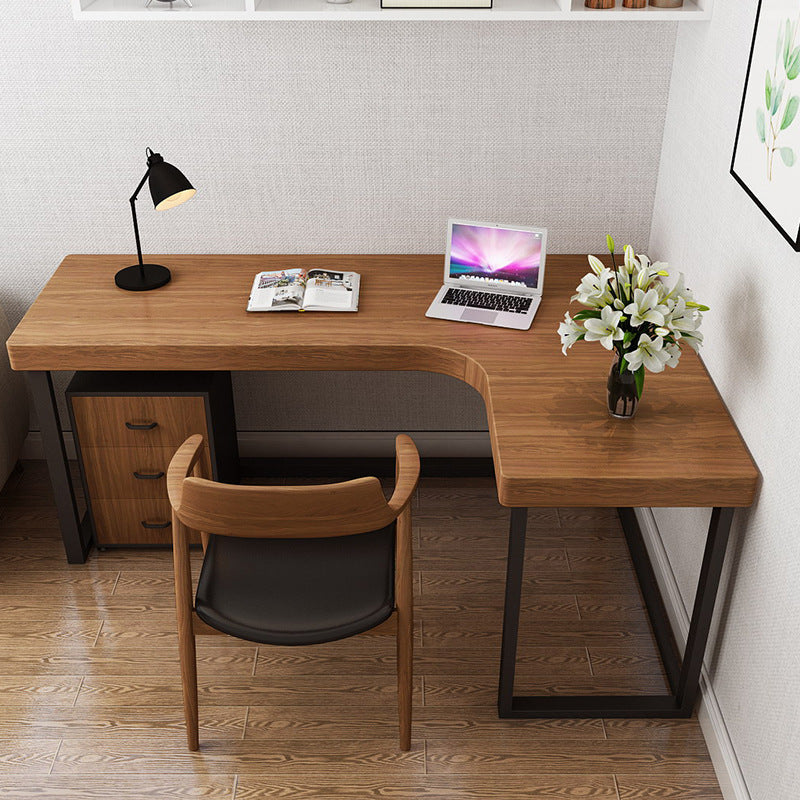 Modern Minimalist Pine Wood Plywood Iron PU Leather White Ash Wood L-Shaped Rectangular Desk &amp; Chair Set 3-Drawer For Home &amp; Office