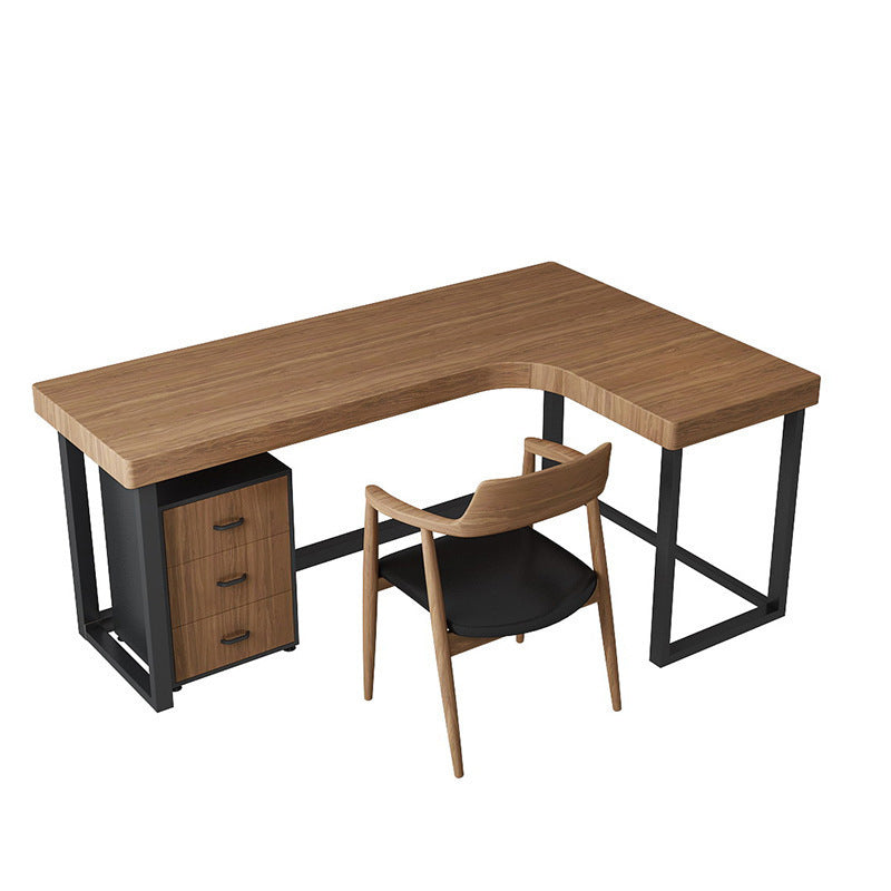 Modern Minimalist Pine Wood Plywood Iron PU Leather White Ash Wood L-Shaped Rectangular Desk &amp; Chair Set 3-Drawer For Home &amp; Office