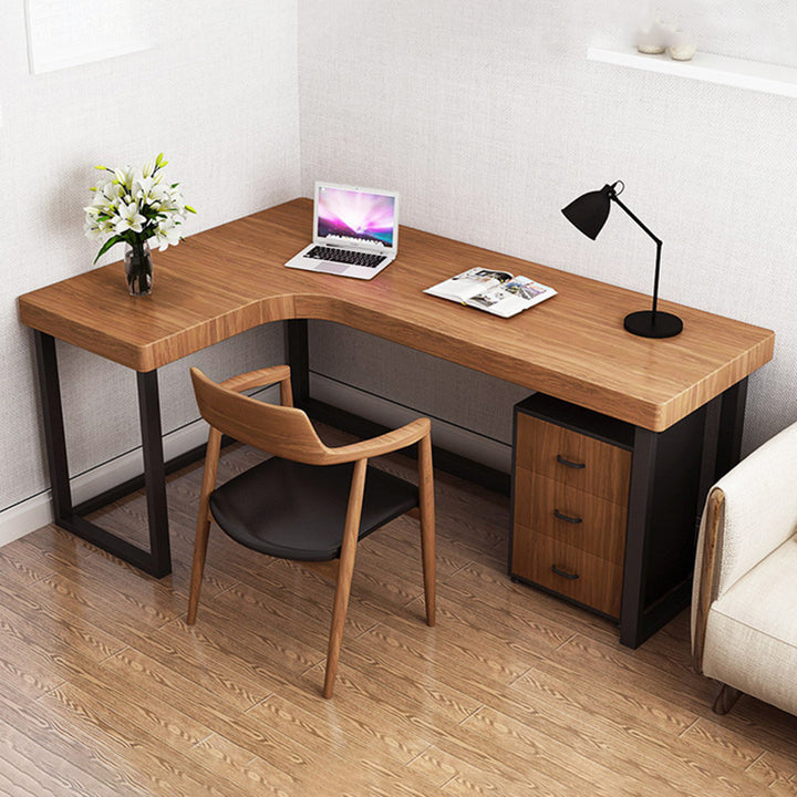 Moderner minimalistischer Schreibtisch- und Stuhlset aus Kiefernholz Massivholz Sperrholz Eisen PU-Leder Weißes Eschenholz L-förmig rechteckig mit 3 Schubladen für Zuhause & Büro 