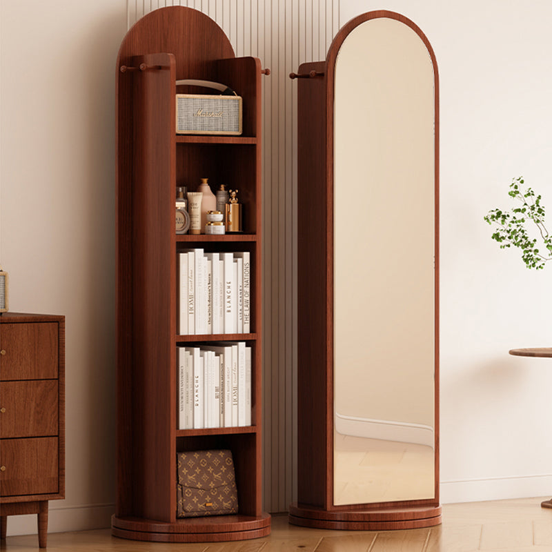رف كتب مقوس من MDF وزجاج بتصميم عصري بسيط، 5 طبقات، مرآة كاملة الطول، تخزين دوّار لغرفة النوم وغرفة المعيشة 