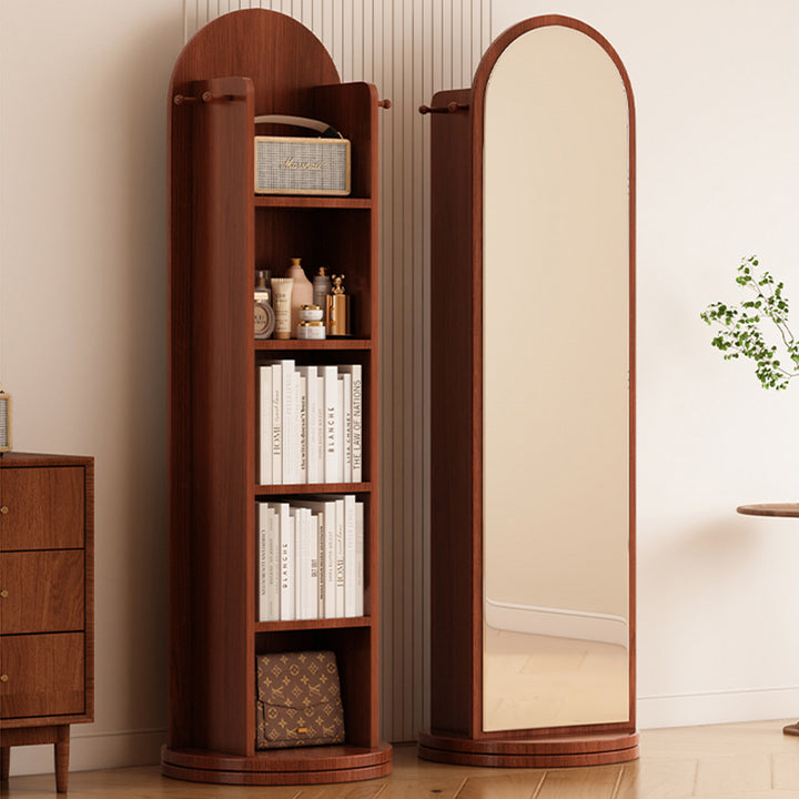 Moderner minimalistischer MDF-Glas-Bogenregal 5-stufiger Ganzkörperspiegel Drehbarer Stauraum für Schlafzimmer & Wohnzimmer 