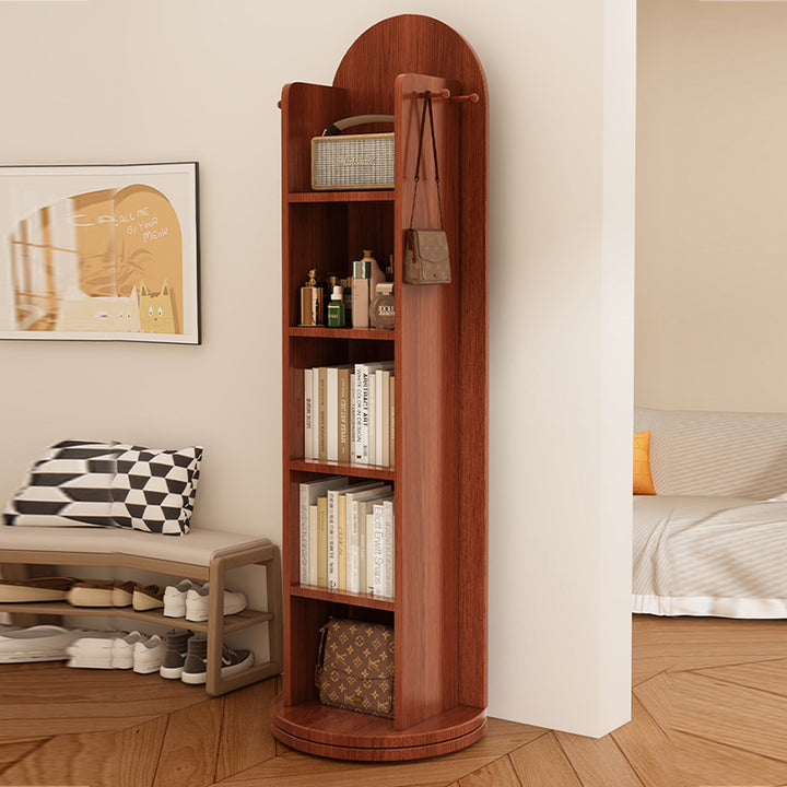 Moderner minimalistischer MDF-Glas-Bogenregal 5-stufiger Ganzkörperspiegel Drehbarer Stauraum für Schlafzimmer & Wohnzimmer 