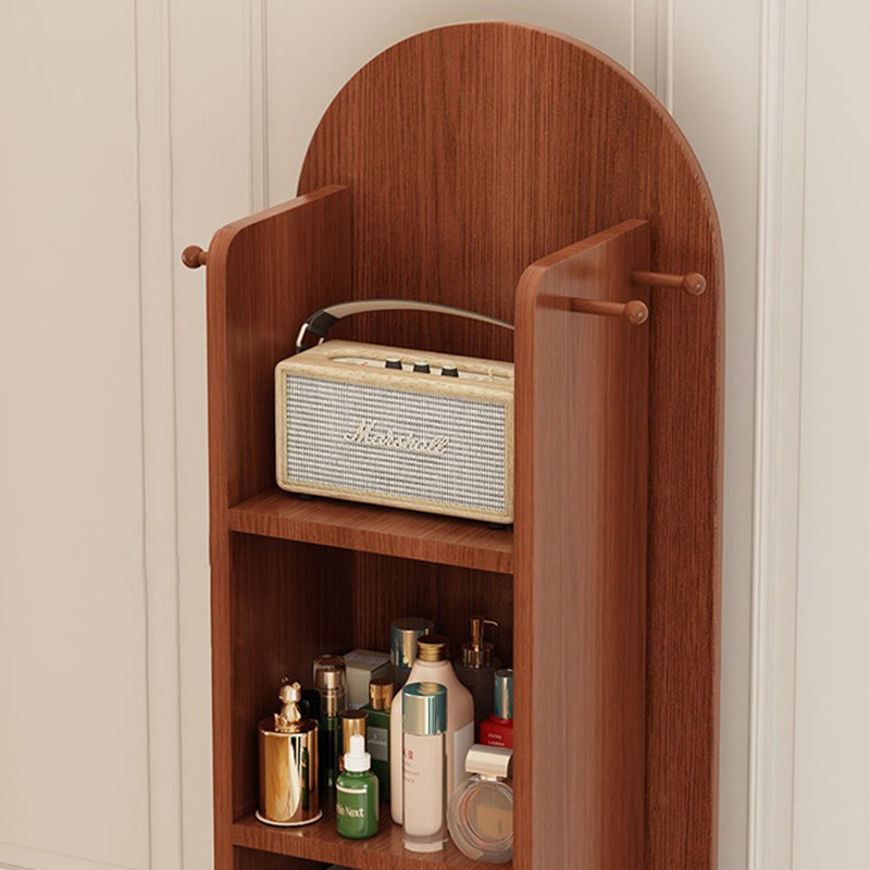 رف كتب مقوس من MDF وزجاج بتصميم عصري بسيط، 5 طبقات، مرآة كاملة الطول، تخزين دوّار لغرفة النوم وغرفة المعيشة 