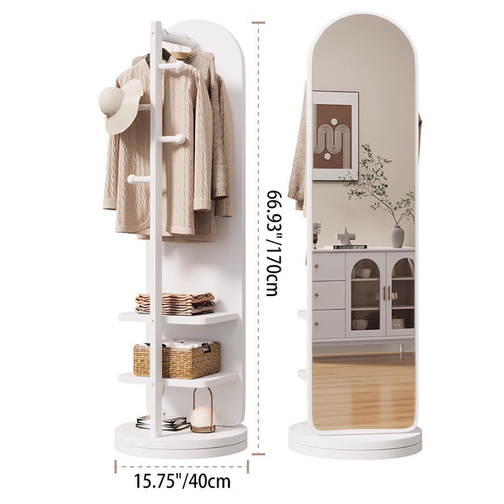 Moderner minimalistischer MDF-Glas-Bogen-Schwenkflurbaum 3-stufiger Ganzkörperspiegel mit Stauraum für Schlafzimmer & Wohnzimmer 