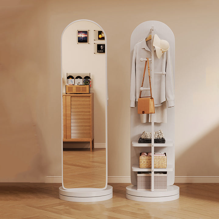 Moderner minimalistischer MDF-Glas-Bogen-Schwenkflurbaum 3-stufiger Ganzkörperspiegel mit Stauraum für Schlafzimmer & Wohnzimmer 