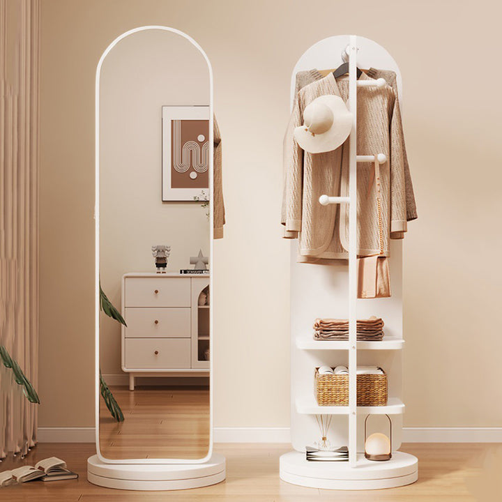 Moderner minimalistischer MDF-Glas-Bogen-Schwenkflurbaum 3-stufiger Ganzkörperspiegel mit Stauraum für Schlafzimmer & Wohnzimmer 