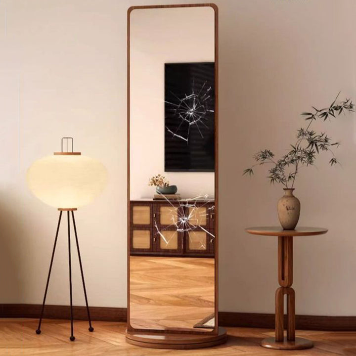 Moderner minimalistischer HDF-Glas rechteckiger drehbarer Bücherregal 5-stufig mit Ganzkörperspiegel drehbarer Stauraum für Schlafzimmer und Wohnzimmer 