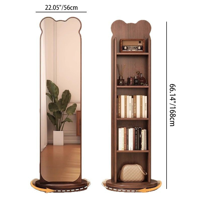 Zeitgenössisches kreatives Spanplatten-Glas Bärenförmiges rechteckiges drehbares Bücherregal 5-stufiger Ganzkörperspiegel Drehbare Aufbewahrung für Schlafzimmer &amp; Wohnzimmer 