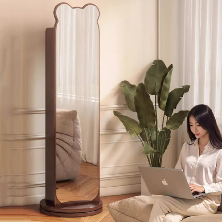 Zeitgenössisches kreatives Spanplatten-Glas Bärenförmiges rechteckiges drehbares Bücherregal 5-stufiger Ganzkörperspiegel Drehbare Aufbewahrung für Schlafzimmer &amp; Wohnzimmer 