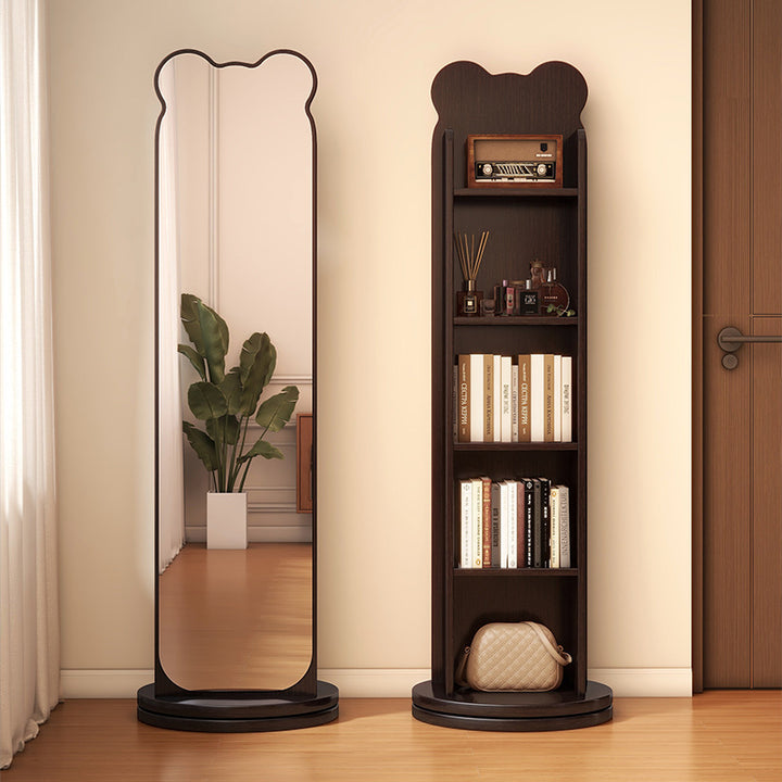 Zeitgenössisches kreatives Spanplatten-Glas Bärenförmiges rechteckiges drehbares Bücherregal 5-stufiger Ganzkörperspiegel Drehbare Aufbewahrung für Schlafzimmer &amp; Wohnzimmer 