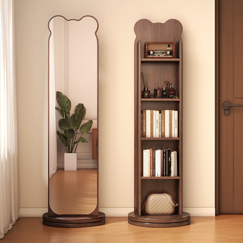 Zeitgenössisches kreatives Spanplatten-Glas Bärenförmiges rechteckiges drehbares Bücherregal 5-stufiger Ganzkörperspiegel Drehbare Aufbewahrung für Schlafzimmer &amp; Wohnzimmer 