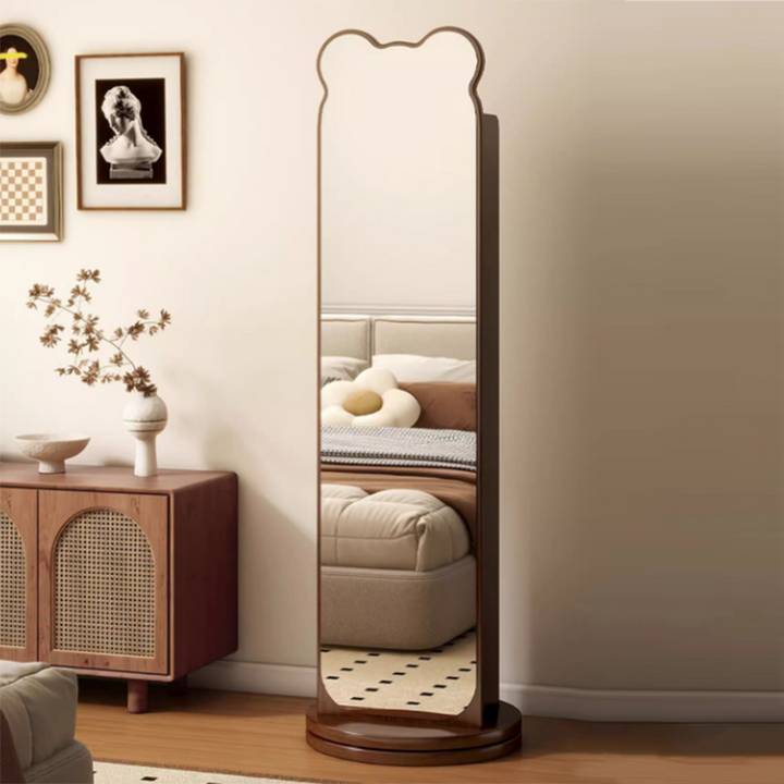 Zeitgenössisches kreatives Spanplatten-Glas Bärenförmiges rechteckiges drehbares Bücherregal 5-stufiger Ganzkörperspiegel Drehbare Aufbewahrung für Schlafzimmer & Wohnzimmer 