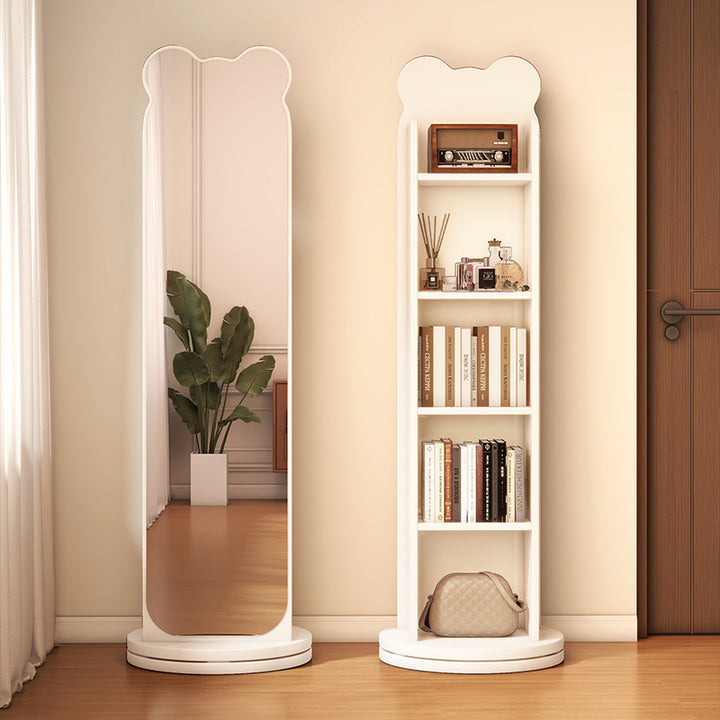 Zeitgenössisches kreatives Spanplatten-Glas Bärenförmiges rechteckiges drehbares Bücherregal 5-stufiger Ganzkörperspiegel Drehbare Aufbewahrung für Schlafzimmer &amp; Wohnzimmer 