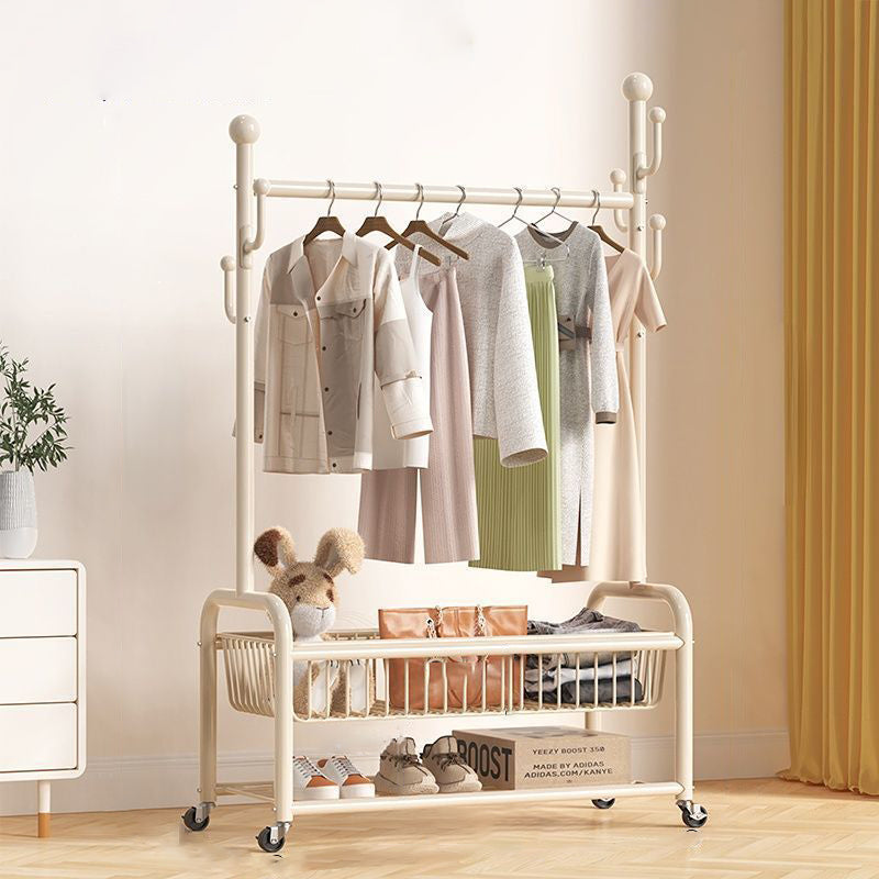 Modern Minimalist Iron Rectangular Hall Tree 2-Tier Movable Shoe Storage Rack For Bedroom &amp; Living Room