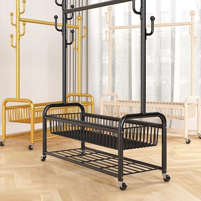Modern Minimalist Iron Rectangular Hall Tree 2-Tier Movable Shoe Storage Rack For Bedroom &amp; Living Room