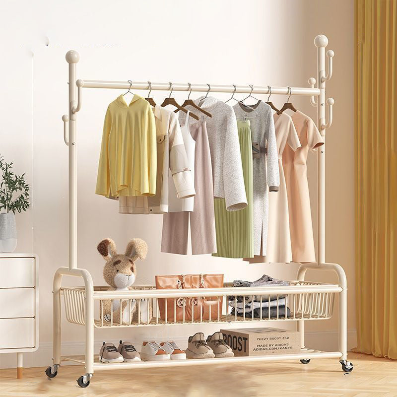 Modern Minimalist Iron Rectangular Hall Tree 2-Tier Movable Shoe Storage Rack For Bedroom &amp; Living Room