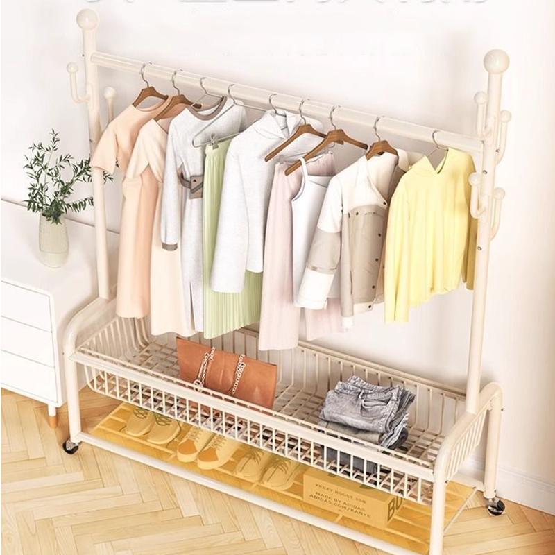 Modern Minimalist Iron Rectangular Hall Tree 2-Tier Movable Shoe Storage Rack For Bedroom &amp; Living Room