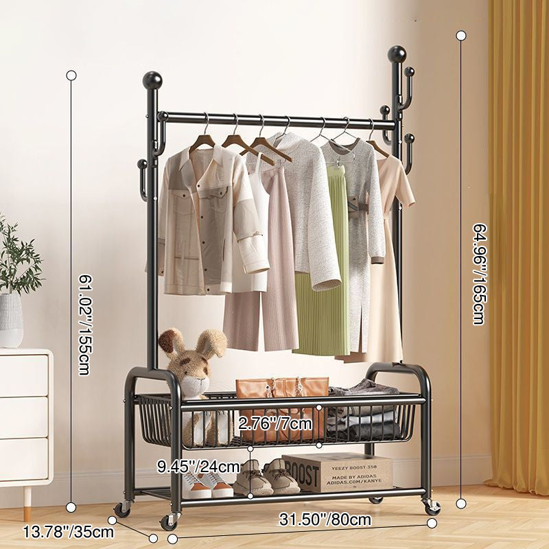 Modern Minimalist Iron Rectangular Hall Tree 2-Tier Movable Shoe Storage Rack For Bedroom &amp; Living Room
